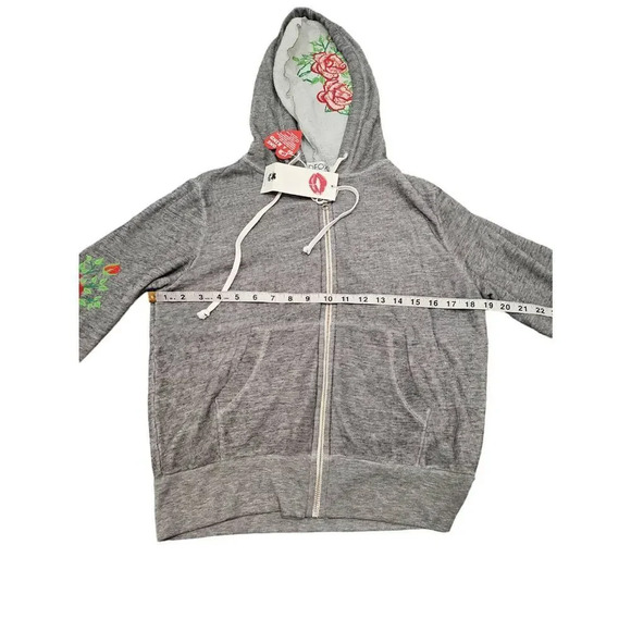 NEW Wildfox Gray Red Rose Embroidered Full Zip Jacket S - Picture 8 of 9
